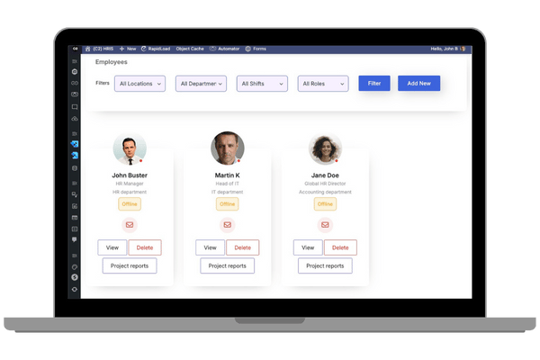employee management interface on a Mac computer