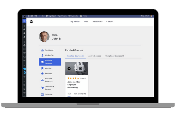 laptop displaying a learning management system interface